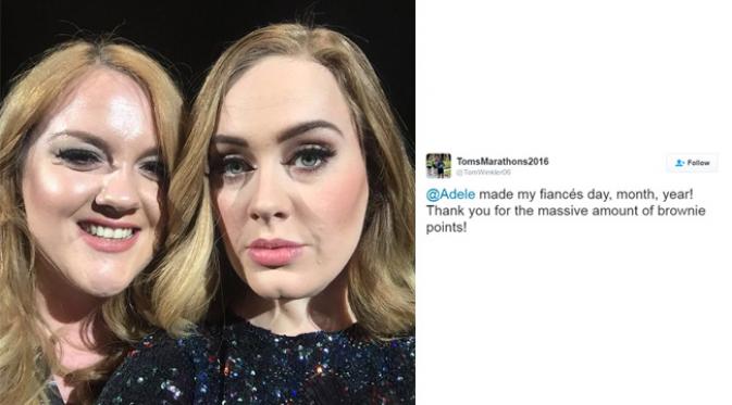 Adele dan seorang penggemar yang mirip dengannya. (Twitter)