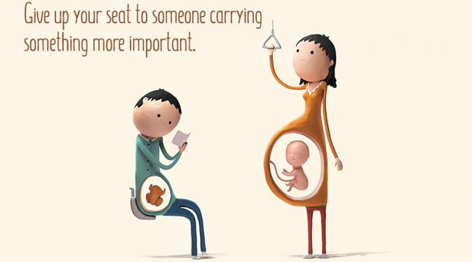 Alasan 1: Berikan tempat dudukmu untuk seseorang yang membawa sesuatu lebih penting. (Via: brightside.me)
