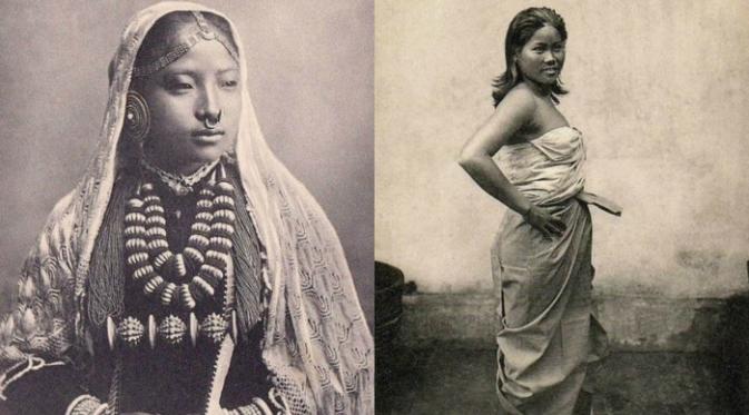Perempuan Nepal pada 1905 (kiri) dan Kamboja di tahun 1906 (kanan) (Foto: PostMan).