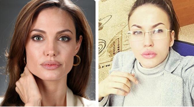Zarina Tsoloeva (kanan) yang disebut mirip dengan Angelina Jolie (kiri). (foto: Istimewa)