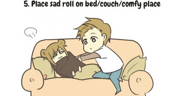 5. Taruh temanmu yang lagi sedih di tempat yang nyaman. Sofa, misalnya. (Via: boredpanda.com)