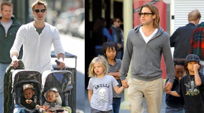 Brad Pitt saat tengah menghabiskan wkatu bersama anak-anaknya. 
