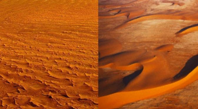 Angin pesisir membentuk bukit pasir tertinggi di dunia di Namib-Naukluft National Park, Namibia (Foto: NASA).