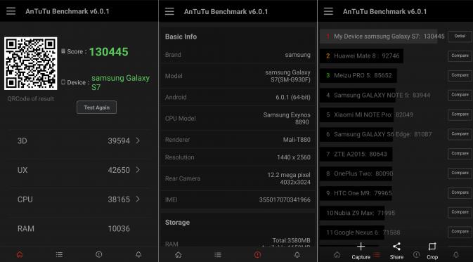 Hasil pengujian Samsung Galaxy S7 pada aplikasi AnTuTu Benchmark (Liputan6.com/Agustin Setyo Wardani).