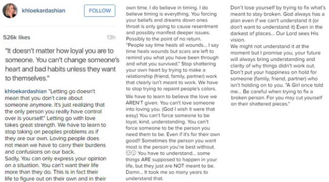 Khloe Kardashian ungkapkan curahan hati melalui akun Instagram pribadinya. (Instagram/KhloeKardashian)
