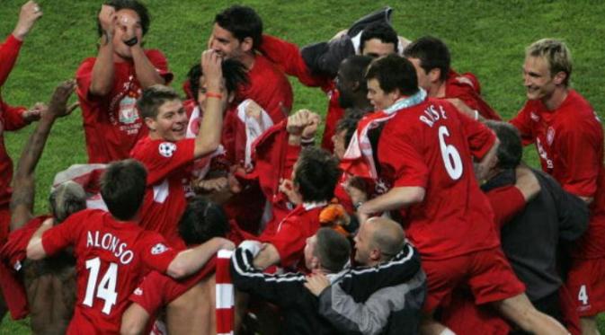 Liverpool menjuarai Liga Champions 2005 setelah menang adu penalti atas AC Milan. (AFP/Francois Marit)