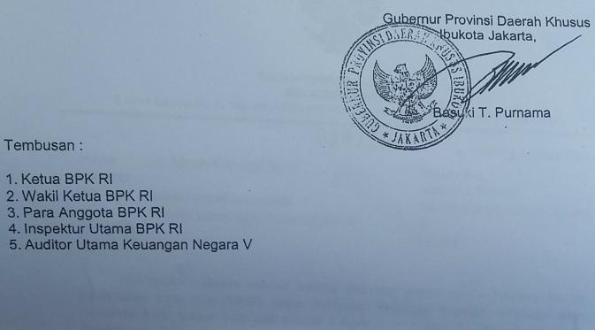 Surat Ahok untuk BPK