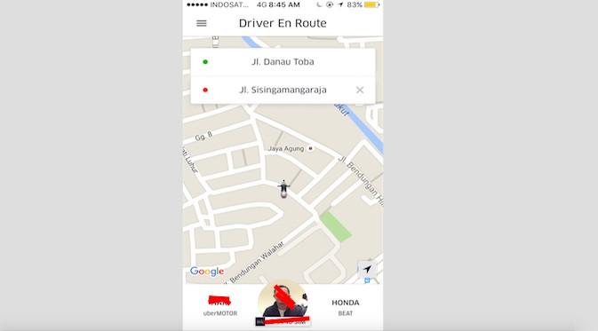 Tampilan layanan UberMotor dari aplikasi Uber (Liputan6.com/Jeko Iqbal Reza)