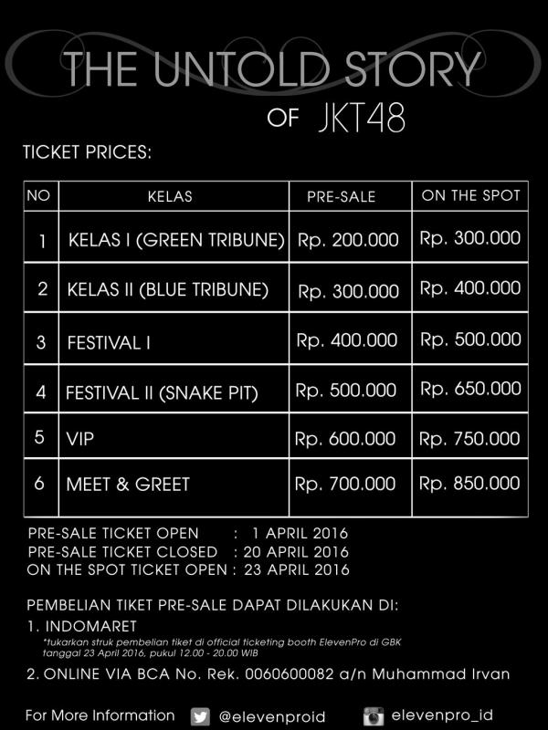 Harga tiket konser The Untold Story of JKT48 'Mengejar Mimpi ~Menuju ke GBK~. (Twitter / Eleven Pro)