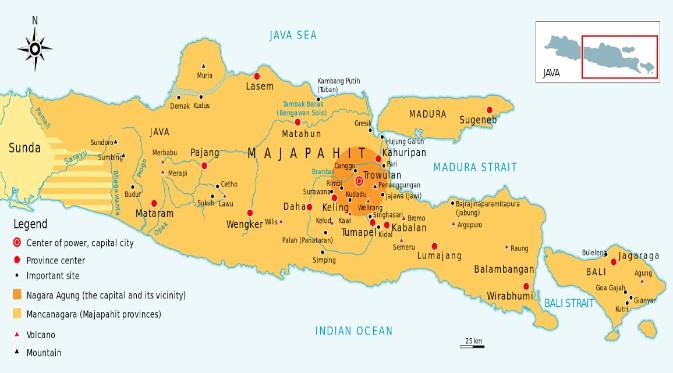 Peta wilayah kekuasaan Majapahit pada masa kejayaannya, sumber Wikipedia.
