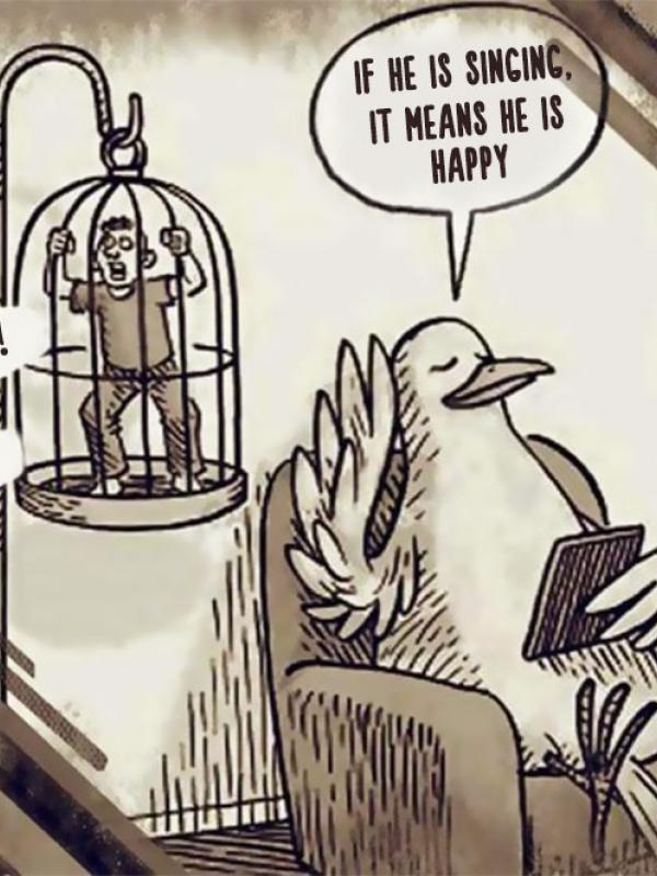 Manusia dikurung oleh burung. (Via: boredpanda.com)
