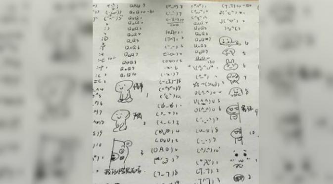 Mahasiswa yang terlambat masuk perkuliahan dipaksa menuliskan 1.000 emoji dengan alat tulis di atas selembar kertas. (Shanghaiist.com)