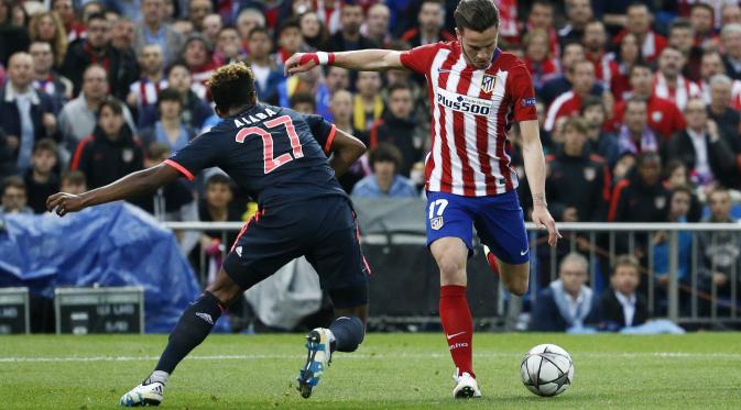 Gelandang Atletico Madrid Saul Niguez saat mencetak gol ke gawang Bayern Muenchen (Reuters)