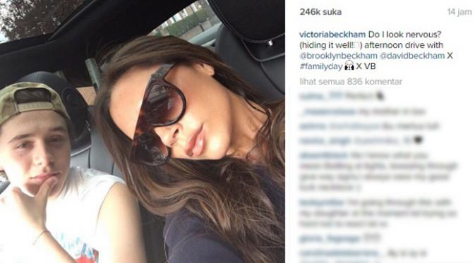 Victoria Beckham mengaku gugup ketika disetiri oleh Brooklyn Beckham. (Instagram)
