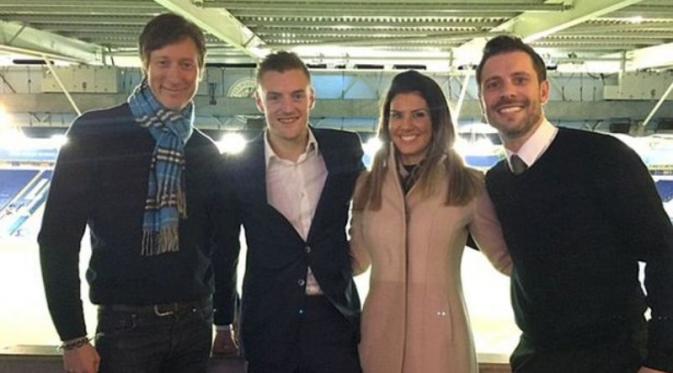 Adrian Butchart bersama Jamie Vardy dan tunangannya serta sang agen John Morris. foto: daily mirror