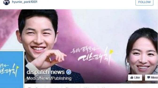 Song Hye Kyo dan Song Joong Ki di halaman muka Facebook media Dispatch