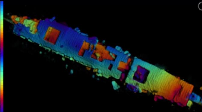 Menggunakan teknologi sonar, bangkai kapal USS Independence ditemukan dalam keadaan hampir utuh. (Sumber NOAA/Boeing via Live Science)
