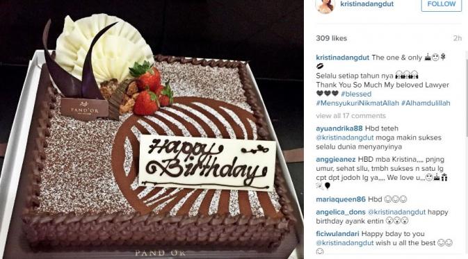 Kristina dapat kue ulang tahun dari seorang pengacara (Instagram/@kristinadangdut)