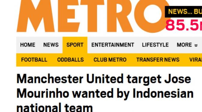 Media asing beramai-ramai mengangkat kabar keinginan Menpora Imam Nahrawi menjadikan Jose Mourinho sebagai pelatih Timnas Indonesia. (Metro)