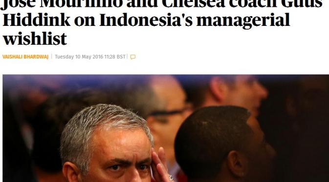 Media asing beramai-ramai mengangkat kabar keinginan Menpora Imam Nahrawi menjadikan Jose Mourinho sebagai pelatih Timnas Indonesia. (Standard)