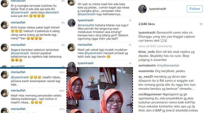 Tyas Mirasih mengunggah foto hater (Instagram/@tyasmirasih)