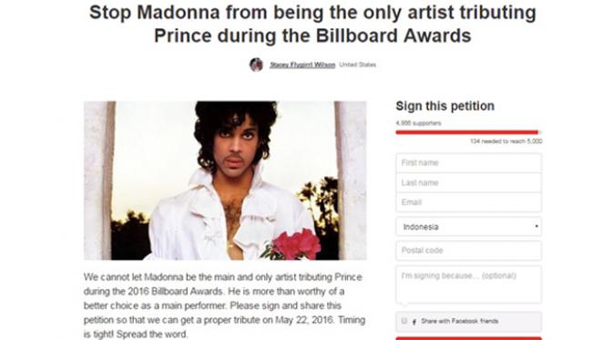 Petisi penolakan Madonna. (change.com)