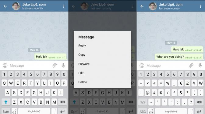 Cara mengedit pesan yang sudah dikirimkan di aplikasi Telegram (Sumber: Screenshoot).