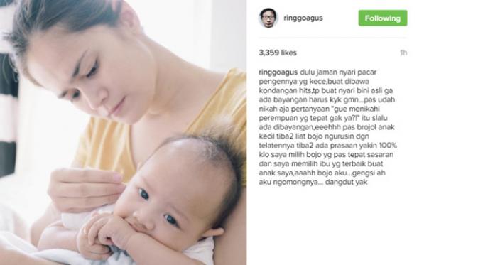 Ringgo Agus ungkapkan rasa cintanya pada sang istri melalui akun Instagram pribadinya. (Instagram)