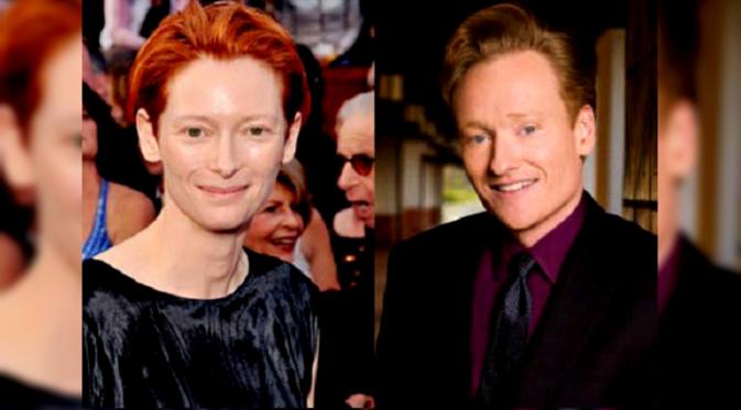 Dua selebriti Hollywood yang serupa tapi tak sama, Tilda Swinton dan Conan O'Brien (sumber: Smoosh)