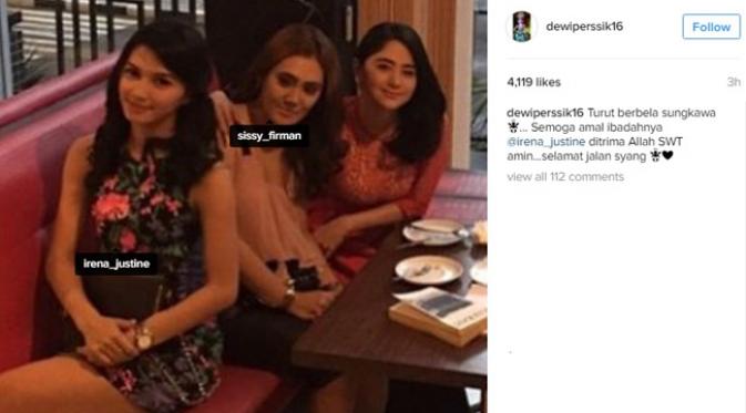 Ungkapan duka cita Dewi Persik untuk Irene Justine. (Instagram)