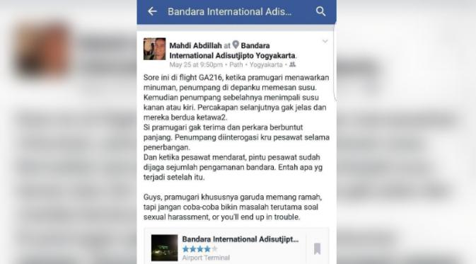 Pramugari pesawat Garuda Indonesia dilecehkan