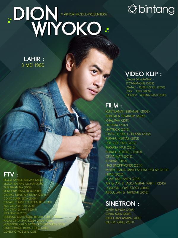 Celeb Bio Dion Wiyoko (Fotografer: Galih W. Satria, Desain: Muhammad Iqbal Nurfajri/Bintang.com)