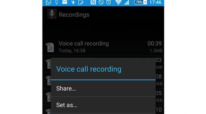 File yang tersimpan usai merekam panggilan dengan aplikasi Smart Voice Recorder (Sumber: Android Pit).