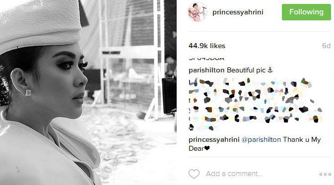 Postingan Syahrini dikomentari Paris Hilton (via Instagram/princessyahrini)