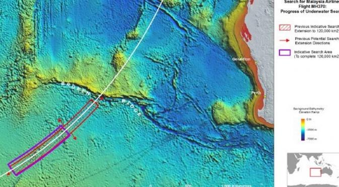 Zona pencarian MH370 (ATSB)