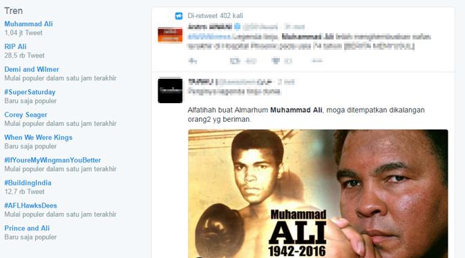 Muhammad Ali meninggal dunia jadi trending topic