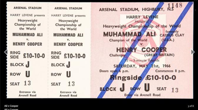 Tiket Muhammad Ali Vs Henry Cooper di Highbury / Arsenal.com