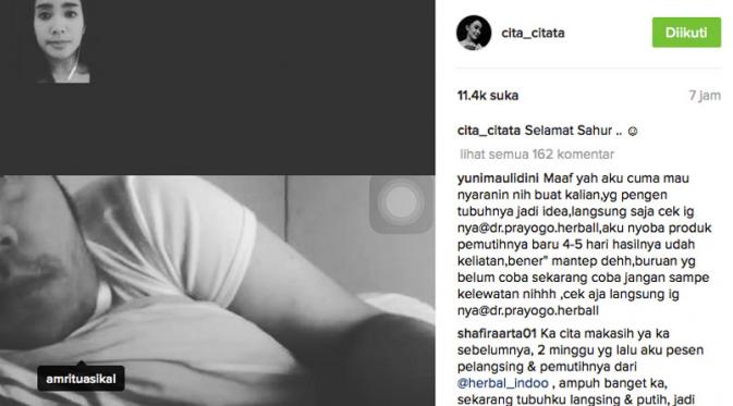 Cita Citata mengucapkan selamat sahur sang pacar, Amri Tuasikal di melalui akun Factime yang kemudian diunggah di Instagram. 