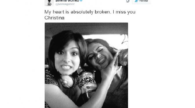 Selena Gomez menunjukkan kesedihan terdalamnya kehilangan salah satu sahabatnya, Christina Grimmie, (twitter)