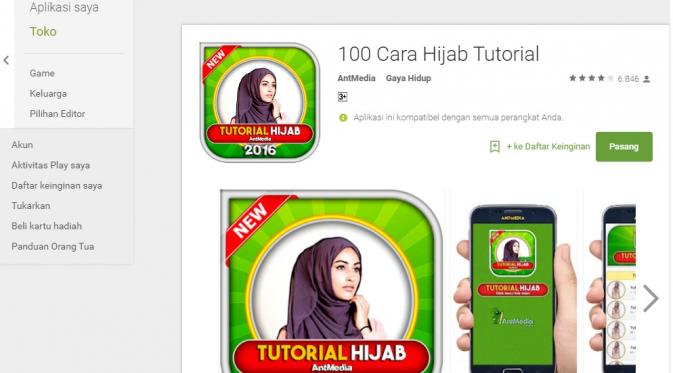 Aplikasi tutorial hijab 2016 (Sumber: Google Play)