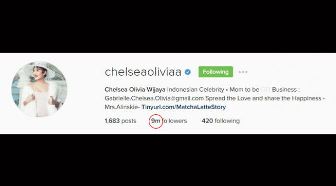 Chelsea Olivia raih 9 juta pengikut dalam Instagram. (Instagram)