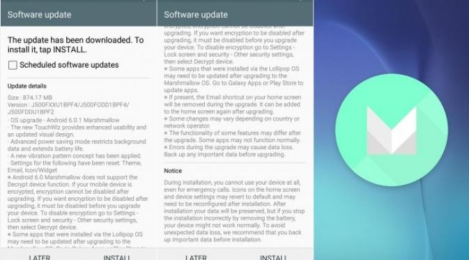 Pemberitahuan update Android Marshmallow untuk Samsung Galaxy J5 (Sumber: SamMobile).