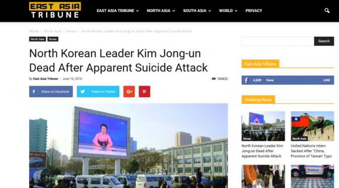 Ini kabar yang menyebut Kim Jong-un tewas dalam aksi bom bunuh diri (East Asia Tribune)
