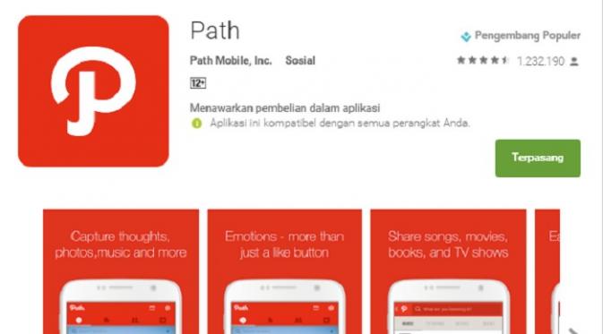 Ilustrasi Path di Google Play Store (Screenshoot).