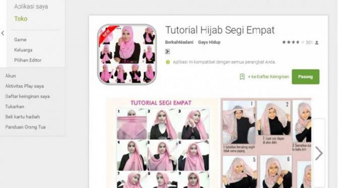 Aplikasi tutorial hijab segiempat (via: Google Play)