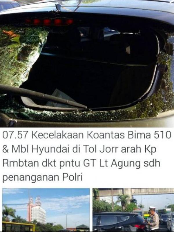 Mobil Ibnu Jamil yang ditabrak dari belakang saat kecelakaan lalu lintas di Jalan Tol TB Simatupang, Cilandak, Jakarta Selatan, Selasa (21/6/2016). (Instagram @ibnujamilo)
