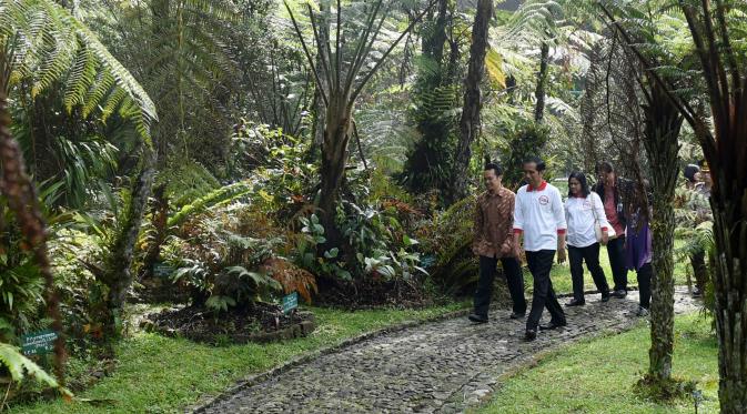 Presiden Jokowi bersama Ibu Iriana Jokowi mengunjungi Kebun Raya Cibodas, Jawa Barat, Minggu (26/6). (Foto: Setpres)