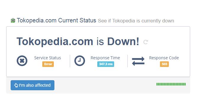 Dipantau lewat www.currentlydown.com, Tokopedia juga tercatat sedang down. 