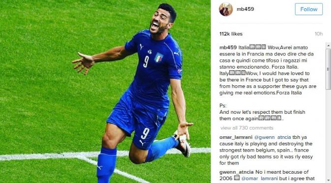 Mario Balotelli mengunggah foto sebagai tanda suka cita atas keberhasilan Italia / Instagram