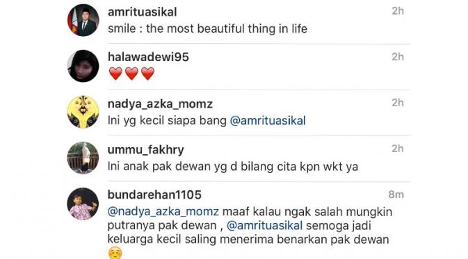 Komentar netizen mengenai anak kecil bersama Cita Citata dan Amri Tuasikal yang diduga sebagai anak dari sang anggota dewan. [Foto: Instagram]